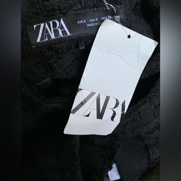 NWT. Zara Black Viscose/Wool Bland Embossed Fabric Cropped Bomber Jacket Size S. - Picture 7 of 12